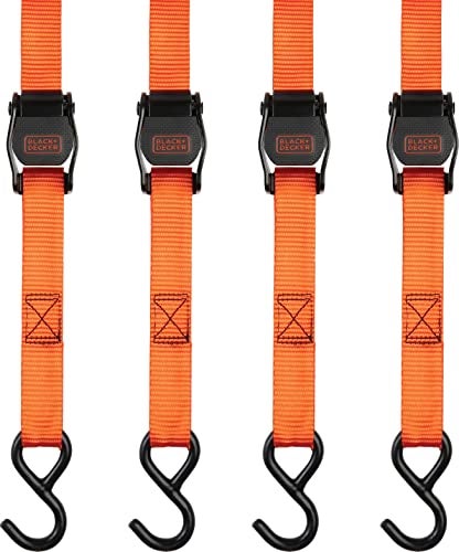 BLACK+DECKER BDX1004 Black/Orange 1" x 10' Cam-Buckle Tie Down Straps - 300 lb Safe Working Load / 900 lb Break Strength, 4 Pack - Image 1