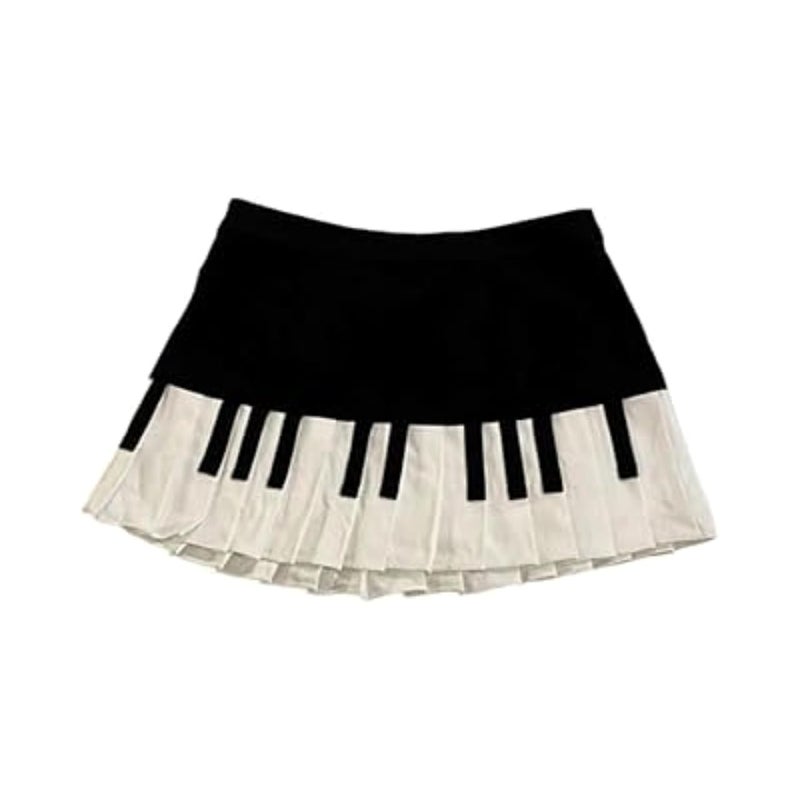 JOLILUNA Harajuku Piano Skirt for Women Y2k Streetwear Piano Mini Skirt Coquette Aesthetic Grunge Outfit Summer 2025 (Black,X-Large) - Image 1