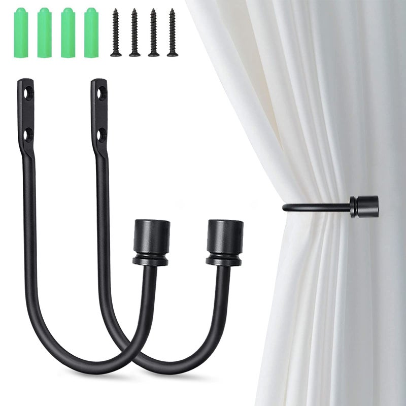 Curtain Holdbacks Black Curtain Tiebacks Hooks Heavy Duty Curtain Drapery Hooks for Drapes Home Decorative Drapery Curtain Holders Set of 2