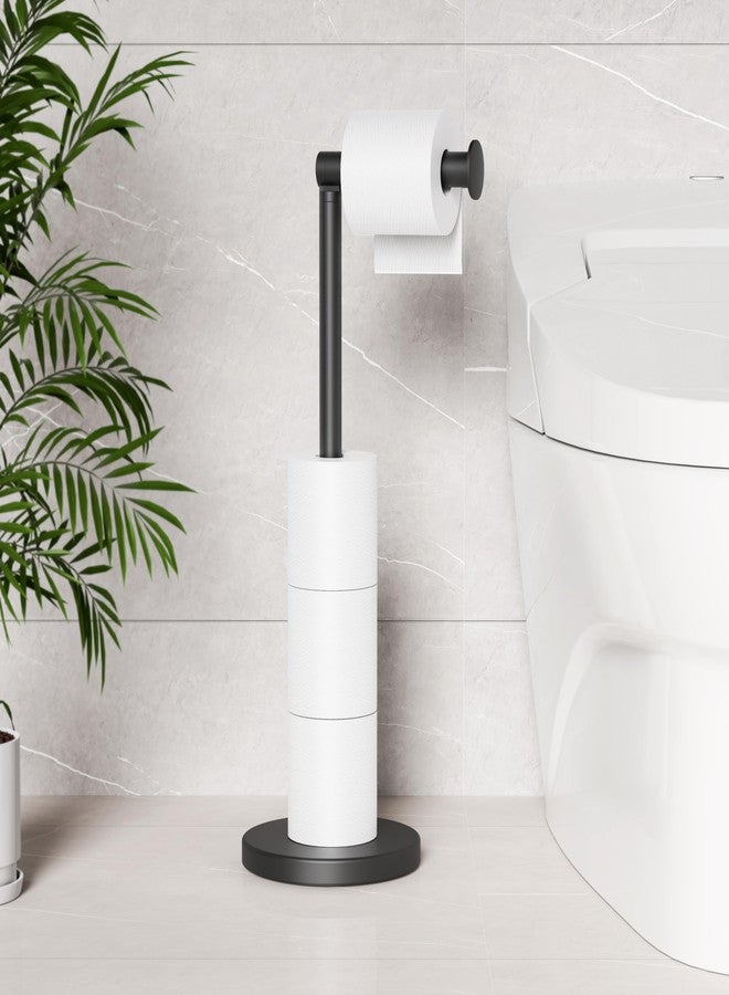 Cesun Toilet Paper Holder Stand Free Standing, Black Toilet Paper Storage with Heavy Weighted Base, Bathroom Stainless Steel Toilet Paper Roll Holder, Non-Slip, Matte Black - Image 1