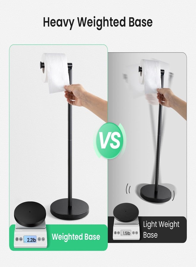 Cesun Toilet Paper Holder Stand Free Standing, Black Toilet Paper Storage with Heavy Weighted Base, Bathroom Stainless Steel Toilet Paper Roll Holder, Non-Slip, Matte Black - Image 2