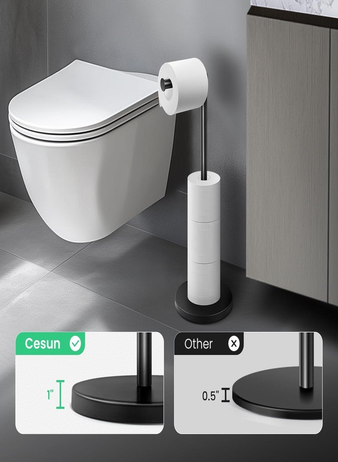Cesun Toilet Paper Holder Stand Free Standing, Black Toilet Paper Storage with Heavy Weighted Base, Bathroom Stainless Steel Toilet Paper Roll Holder, Non-Slip, Matte Black - Image 3