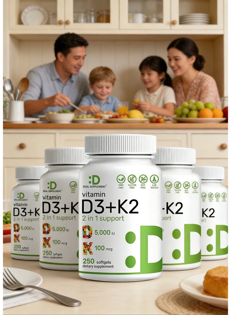 ملحق الصفقة كبسولات هلامية فيتامين د3 ك2 5000 وحدة دولية + MK7 - مركب 2 في 1 لصحة القلب والعظام والأسنان | سهل البلع | 250 كبسولة هلامية - Image 4