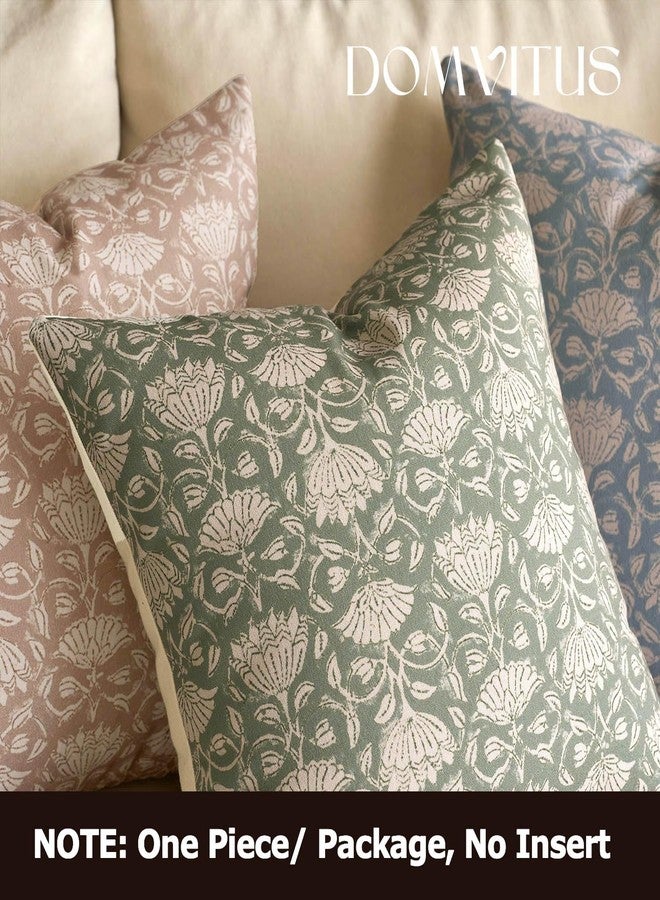 DOMVITUS Floral Pillow Covers 20x20 Decorative Throw Pillow Covers Floral Block Print Farmhouse Vintage Pillow Cover for Living Room Couch Bed Sage Green 1PC - Image 4