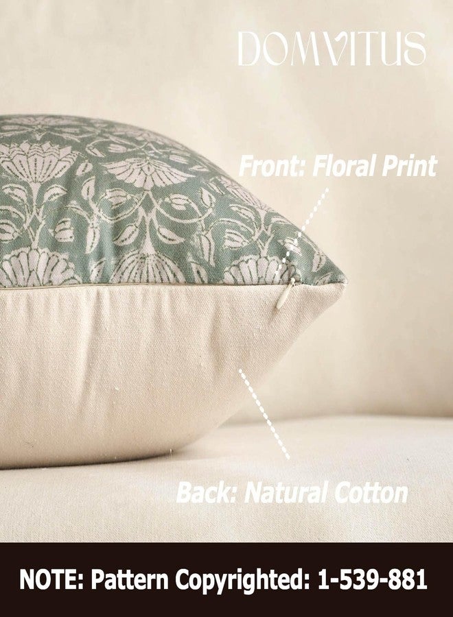 DOMVITUS Floral Pillow Covers 20x20 Decorative Throw Pillow Covers Floral Block Print Farmhouse Vintage Pillow Cover for Living Room Couch Bed Sage Green 1PC - Image 2