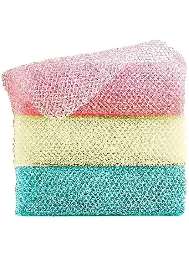 FYLX 3 African exfoliating net African Net Long Net Bath Sponge Exfoliating Shower Body Scrubber Back Scrubber Skin SmoGreat for Daily Use pink milky white light green) - Image 1