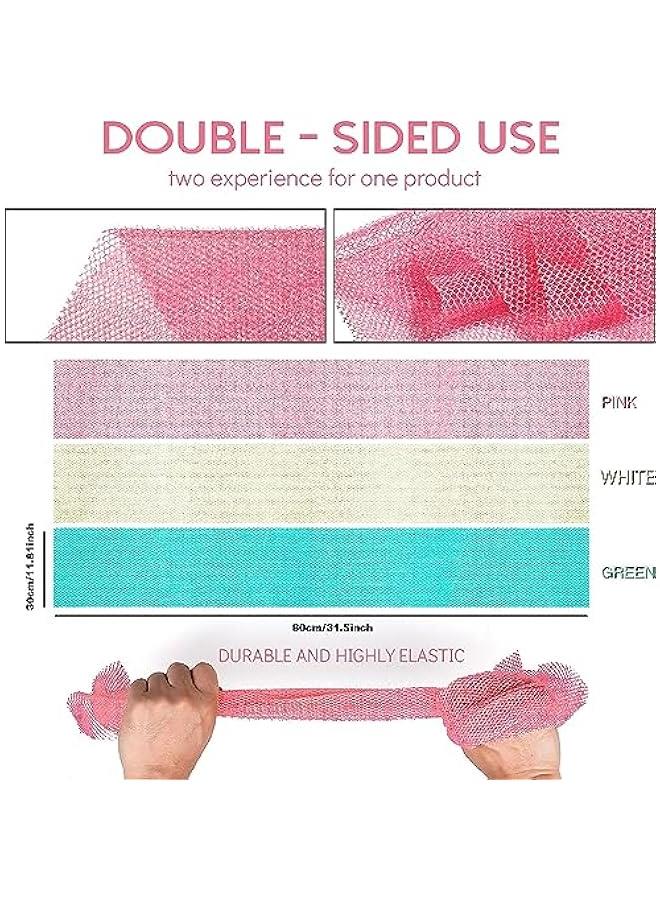 FYLX 3 African exfoliating net African Net Long Net Bath Sponge Exfoliating Shower Body Scrubber Back Scrubber Skin SmoGreat for Daily Use pink milky white light green) - Image 3