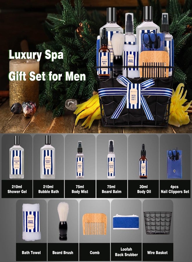 ArioseMonde هدايا الآباء للرجال مجموعة هدايا الحمام والعناية بالجسم للرجال مع 10 قطع من مجموعة هدايا السبا من خشب الأرز والبرغموت، مجموعة هدايا الحمام تشمل بلسم اللحية، حمام فقاعات. سلة هدايا سبا مثالية للاسترخاء للرجال - Image 2