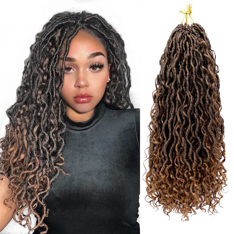 Faux Locs Crochet Hair 14 Inch Ombre Goddess Locs Crochet Hair for Women Soft River Locs Curly Pre Looped Crochet Braids with Curly Ends Boho Hippie Locs Synthetic Hair Extensions6 packs 1b30