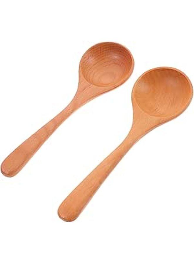 Beech Wood Long Handle Soup Spoons Set of 2 Sturdy Wooden Ladles 20cm for Serving - Image 1