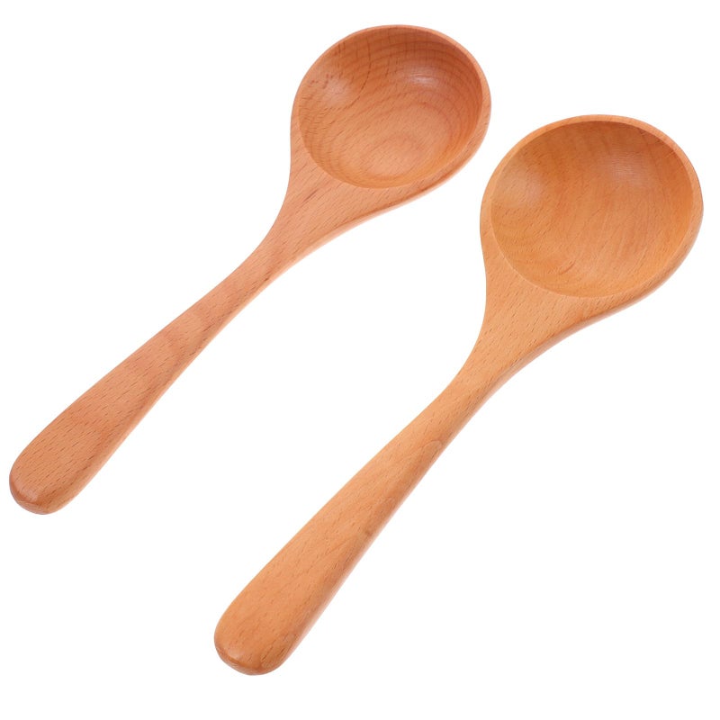 Beech Wood Long Handle Soup Spoons Set of 2 Sturdy Wooden Ladles 20cm for Serving - Image 2