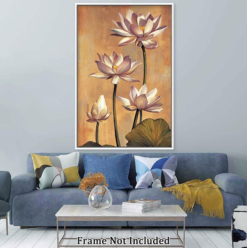 Home Trove Home trove Canvas Prints Wall Art For Home and Office Wall Decoration Watercolor Pink Lotus Canvas Artwork Print Painting Picture Pink Flower Modern Abstract Unframe Wall Art for Living Room Bedroom Kitchen  - Image 4