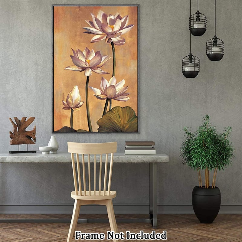 Home Trove Home trove Canvas Prints Wall Art For Home and Office Wall Decoration Watercolor Pink Lotus Canvas Artwork Print Painting Picture Pink Flower Modern Abstract Unframe Wall Art for Living Room Bedroom Kitchen  - Image 3