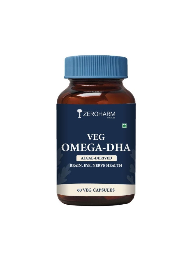 Zeroharm Veg Omega DHA Capsules 400mg | Plant-Based Omega-3 from Algae (Not Fish Oil) | Supports Brain, Heart, Eye & Joint Health | Veg Omega 3 DHA Supplement for Men and Women | 60 Capsules - Image 1