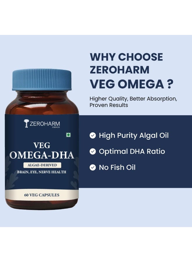 Zeroharm Veg Omega DHA Capsules 400mg | Plant-Based Omega-3 from Algae (Not Fish Oil) | Supports Brain, Heart, Eye & Joint Health | Veg Omega 3 DHA Supplement for Men and Women | 60 Capsules - Image 2