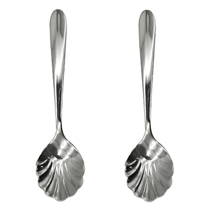 Pinenjoy 2Pcs Shell Shape Stir Spoons 18/10(304) Stainless Steel Sugar Spoon Vintage 4.96inch Teaspoons for Coffee, Afternoon tea, Dessert, Espresso, Cappuccino, Demitasse, Yogurt, Home, Bar