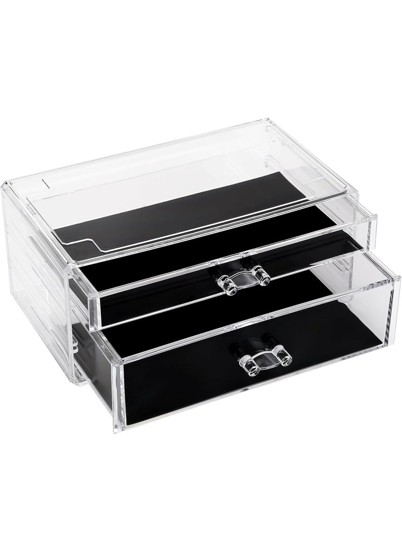 Sea Team Sea Team Clear Makeup Organizer with Drawers, Acrylic Plastic Cosmetic Display Case, Jewelry Storage Box, Holder for Dresser, Bathroom, Vanity, Countertop (1 Large, 1 Middle Drawers) 