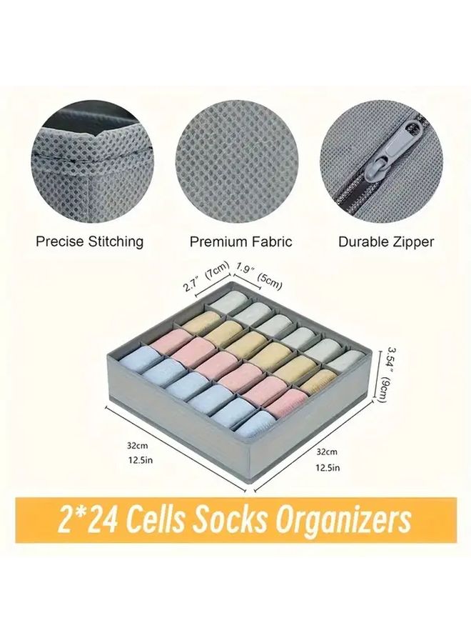 Light Gray 2 Pack 24 Cell Collapsible Closet Organizers And Sock Drawer Dividers - Image 5