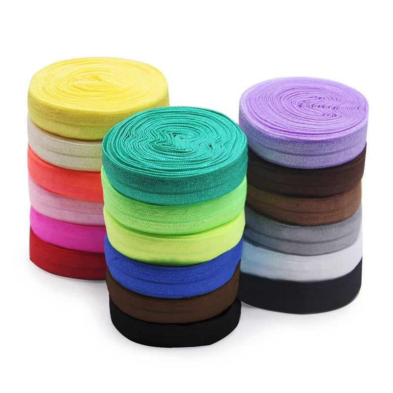 SEMINI 32 Yards Fold Over Elastic 58 15mm Stretch Foldover FOE Elastics Ribbon for Headbands Baby Girl Head Bow 58 Shiny Color