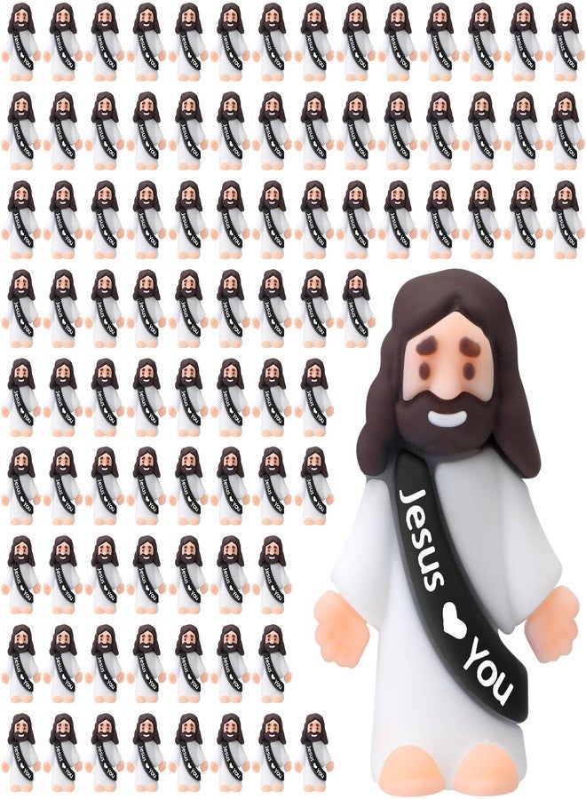 Bememo 100 Pcs Little Jesus Figures Jesus Loves You Original Design Rubber Pocket Toys Little Figures to Hide and Seek Sunday School Religious Party Share Gifts(Black) - Image 1