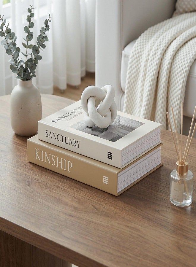 Fveuc Minimalist Fake Books for Bookshelf Decor (Set of 2) - White Decorative Box with Storage - Scandi & Clean Aesthetic Coffee Table Books - Sanctuary & Kinship (Cloud White & Sand Beige) - Image 4