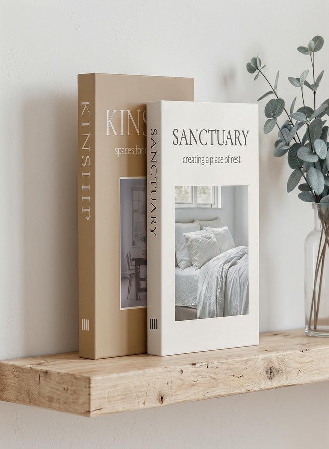 Fveuc Minimalist Fake Books for Bookshelf Decor (Set of 2) - White Decorative Box with Storage - Scandi & Clean Aesthetic Coffee Table Books - Sanctuary & Kinship (Cloud White & Sand Beige) - Image 5
