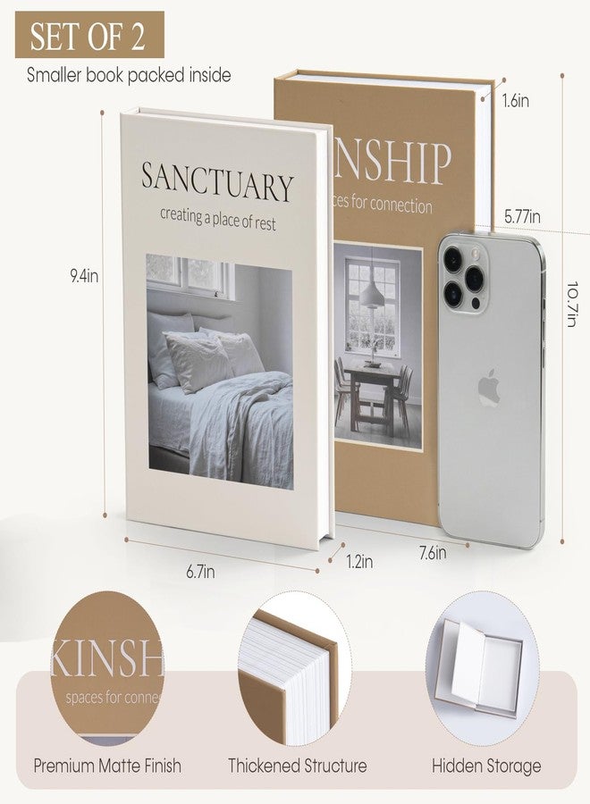 Fveuc Minimalist Fake Books for Bookshelf Decor (Set of 2) - White Decorative Box with Storage - Scandi & Clean Aesthetic Coffee Table Books - Sanctuary & Kinship (Cloud White & Sand Beige) - Image 3