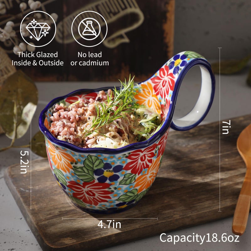 ALMA 2025 Updated Soup Bowl with Large Long Handle Microwavave Safe,18oz Soup Bowl, Giftable Mug for Women,Unique Cereal Bowls-Thriving Floral Theme - Image 4