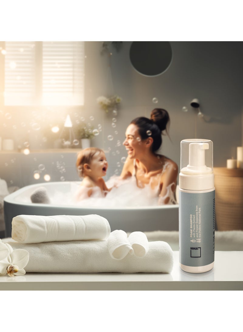 HUGS DISTRICT HUGS DISTRICT Foam Shampoo for Baby prevents cradle cap - 94% Natural Ingredients With Plant Extract and Flower Essences, Mediterranean Grooming Solutions For Mothers & Kids - 150ml/ 5.07 fl.oz  - Image 5