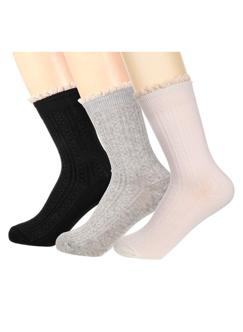 Excefore 6 Pairs Women's Ankle Socks, Lace Ruffle Frilly Ankle Socks Vintage Cute Trim Ankle Crew Socks Cotton Knit Socks Japanese Lolita Women's Socks - Image 3