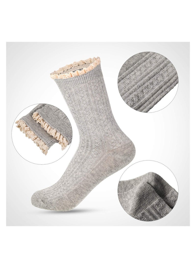 Excefore 6 Pairs Women's Ankle Socks, Lace Ruffle Frilly Ankle Socks Vintage Cute Trim Ankle Crew Socks Cotton Knit Socks Japanese Lolita Women's Socks - Image 2