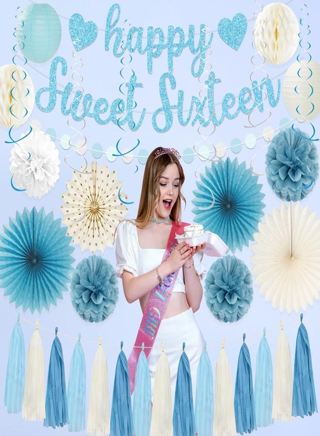 Roetyce Blue Happy 16th Birthday Banner Decorations - Image 2