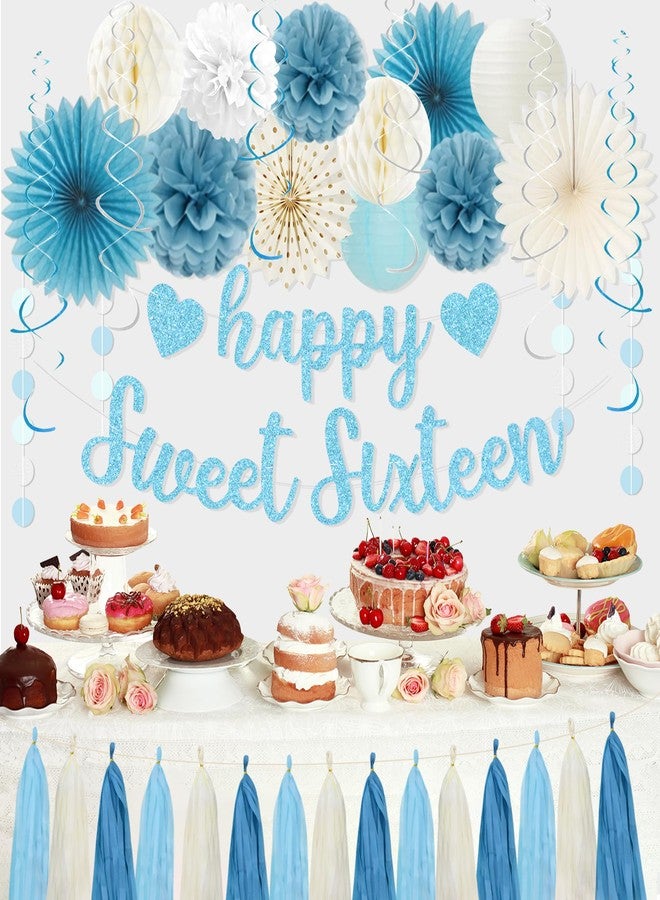 Roetyce Blue Happy 16th Birthday Banner Decorations - Image 3