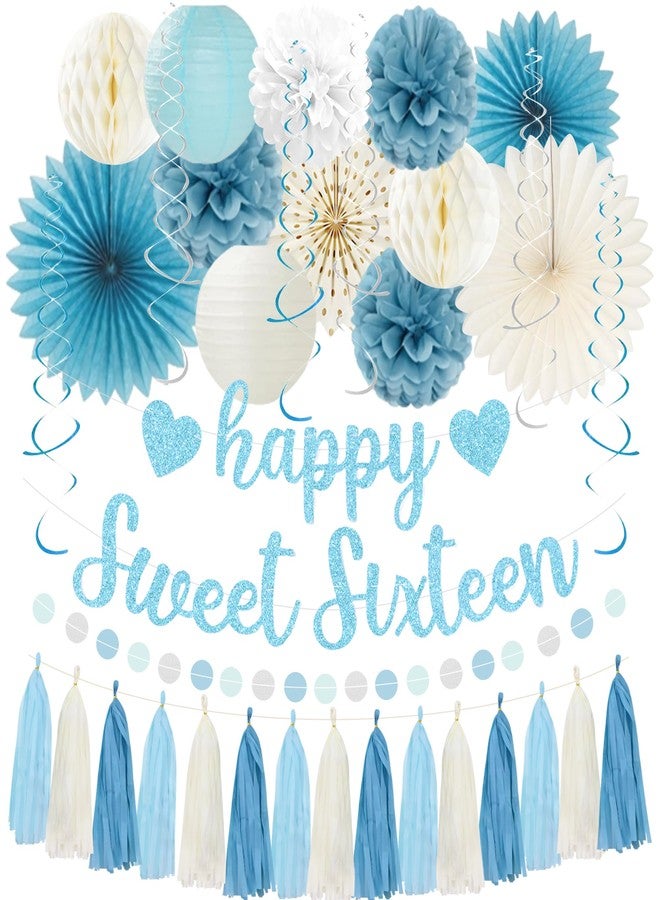 Roetyce Blue Happy 16th Birthday Banner Decorations - Image 1