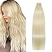 Aison 18Inch Platinum Blonde Tape in Hair Extensions Real Human Hair Silky Straight for Women 20 Pcs/Package(#60 40g) - Image 2