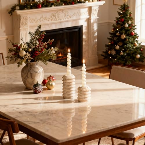 WORHE Candle Holders True Natural Travertine Stone 0.4" Thick, Set of 2 Premium Marble Candlestick Holder for Wedding Dinning Party, Candle Stand for 3/4 inch Thick Candles Color White (ZT002) - Image 2