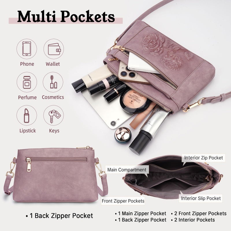 VIMUTI Vegan Leather Wristlet Wallet Purse for Women Small Clutch Purse with 2 Straps,Embossed Crossbody Cell Phone bag (Purple) - Image 4