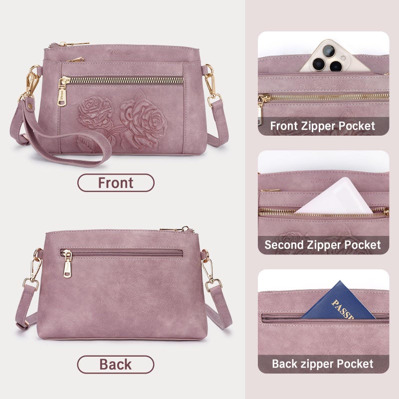 VIMUTI Vegan Leather Wristlet Wallet Purse for Women Small Clutch Purse with 2 Straps,Embossed Crossbody Cell Phone bag (Purple) - Image 5
