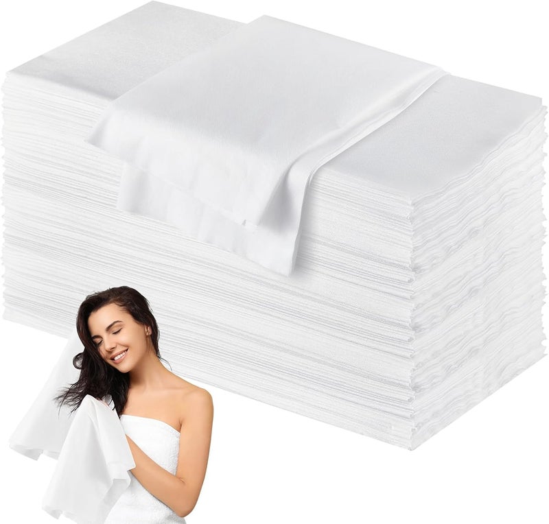 PIRU 10 pcs Disposable Hair Towels Large 25 x 15 Inch Disposable Bulk Hair Towels for Salon Bath Beauty Spa Barber Travel Gym, Absorbent Quick Dry, White - Image 1