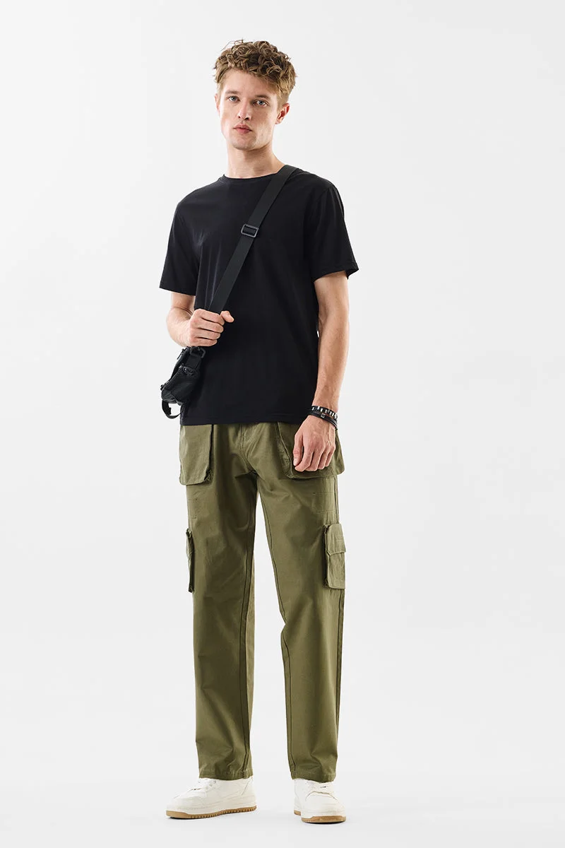 SNITCH Olive Solid Loose Fit Streetwear Cargo