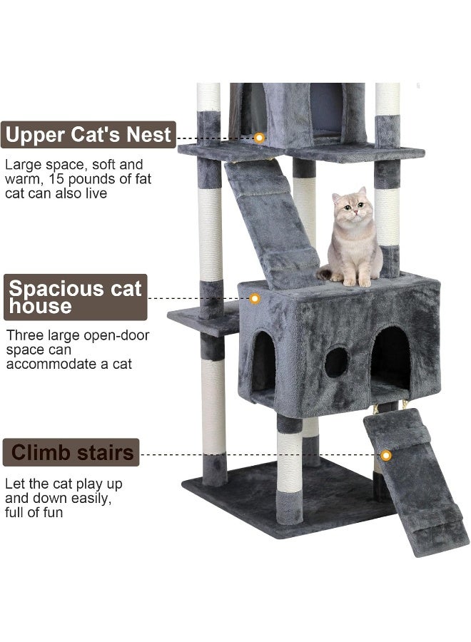 SKY-TOUCH برج شجرة القطط - قن دائمة للقطط مع أعمدة خدش من خيوط السيزال - منزل مريح للقطط، سلم ومنصات للراحة للاستخدام الداخلي - Image 3
