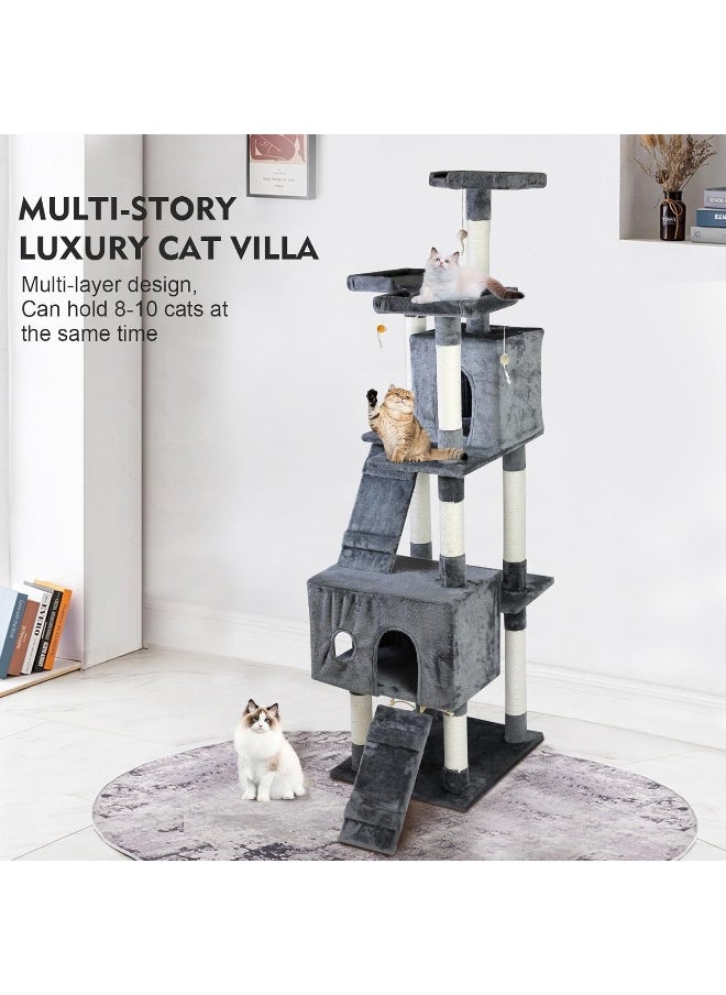 SKY-TOUCH - Cat Tree Tower, Cat Condo with Sisal Scratching Post,Activity Centre Cat Climbing Tree with Cat House, Sisal Posts, Ladder, and Rest Place for Indoor Cat（185x55x50cm） - Image 1
