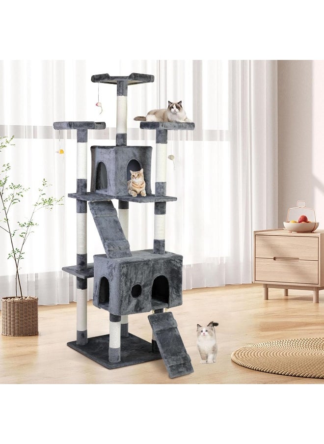 SKY-TOUCH - Cat Tree Tower, Cat Condo with Sisal Scratching Post,Activity Centre Cat Climbing Tree with Cat House, Sisal Posts, Ladder, and Rest Place for Indoor Cat（185x55x50cm） - Image 1