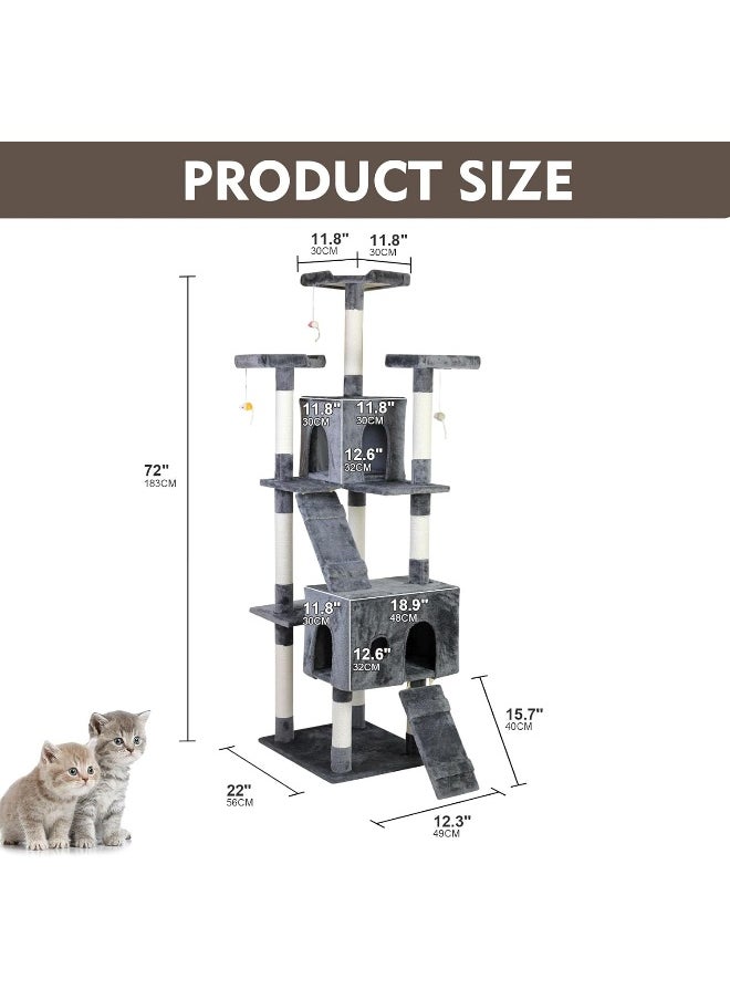 SKY-TOUCH - Cat Tree Tower, Cat Condo with Sisal Scratching Post,Activity Centre Cat Climbing Tree with Cat House, Sisal Posts, Ladder, and Rest Place for Indoor Cat（185x55x50cm） - Image 1