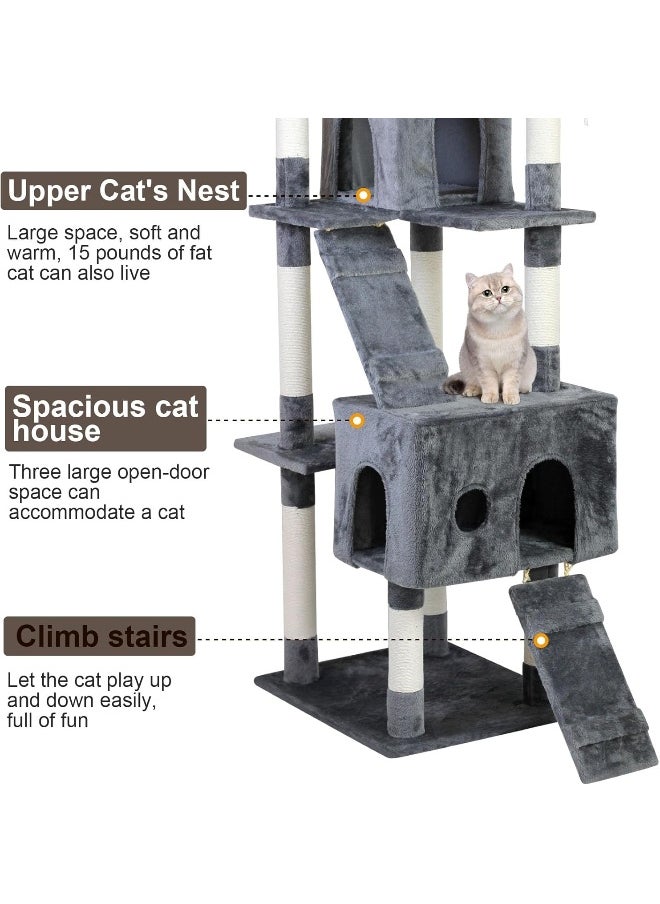 SKY-TOUCH - Cat Tree Tower, Cat Condo with Sisal Scratching Post,Activity Centre Cat Climbing Tree with Cat House, Sisal Posts, Ladder, and Rest Place for Indoor Cat（185x55x50cm） - Image 1