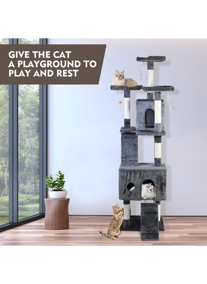 SKY-TOUCH - Cat Tree Tower, Cat Condo with Sisal Scratching Post,Activity Centre Cat Climbing Tree with Cat House, Sisal Posts, Ladder, and Rest Place for Indoor Cat（185x55x50cm） - Image 1