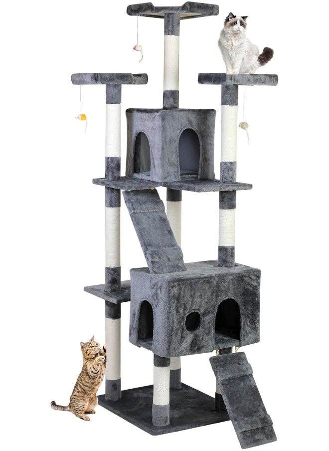SKY-TOUCH - Cat Tree Tower, Cat Condo with Sisal Scratching Post,Activity Centre Cat Climbing Tree with Cat House, Sisal Posts, Ladder, and Rest Place for Indoor Cat（185x55x50cm） - Image 1