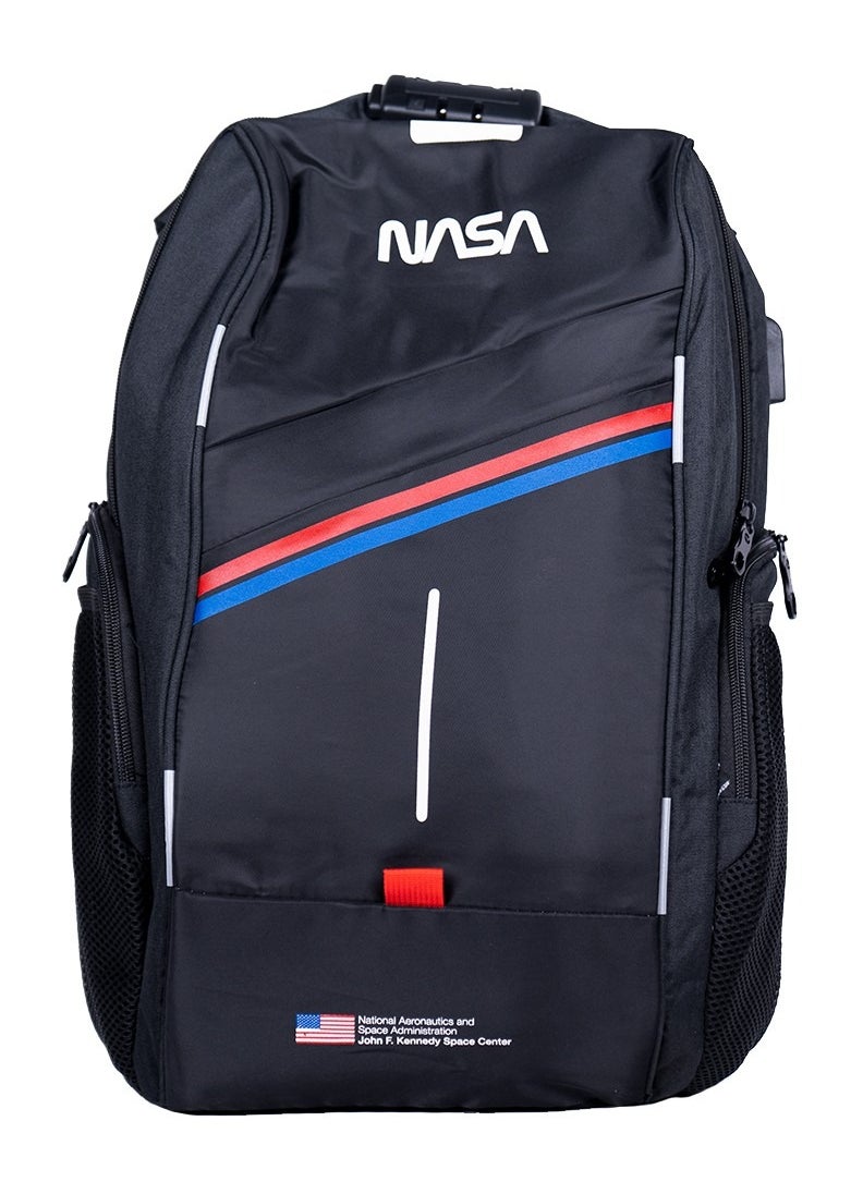 NASA Backpack With USB Connector / Reflective Bands / Combination Lock / Travel-Friendly with Trolley Sleeve - Black  - Image 1