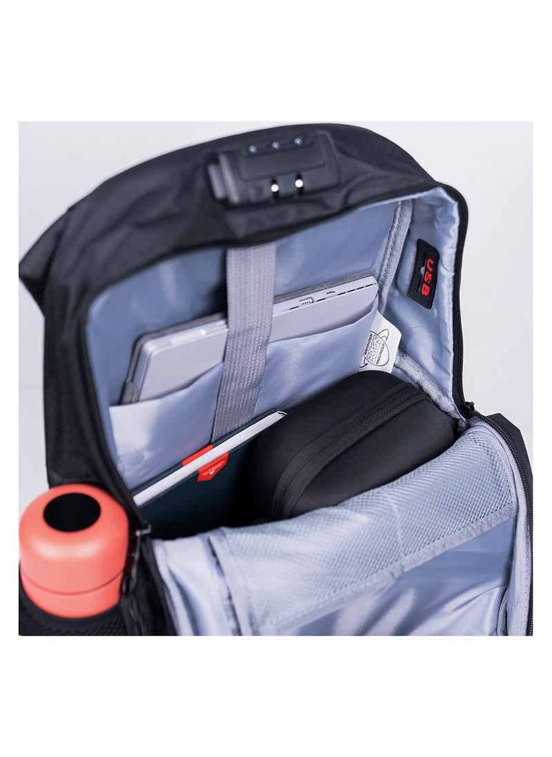NASA - Backpack With USB Connector / Reflective Bands / Combination Lock / Travel-Friendly with Trolley Sleeve - Black - Image 1