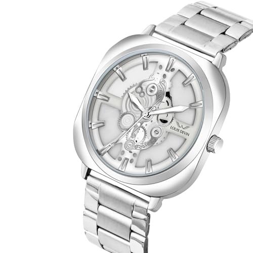 LOUIS DEVIN Stainless Steel Chain Analog Wrist Watch for Men (White Dial) | LD-G081-WHT-CH - Image 4